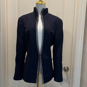 MILANO Elegant Navy Blue Women's Jacket with Rhinestone Trim Size 14